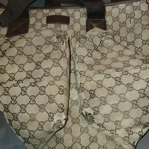 Authentic Gucci GG Canvas Brown Beige Large 2way Shoppers Shoulder Bag Tote - Picture 8 of 16